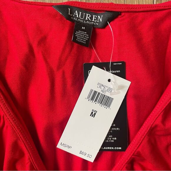 Ralph Lauren Ruffle Trim Surplice Jersey Women's Top Blouse Orange Red (Size M) - Picture 11 of 12